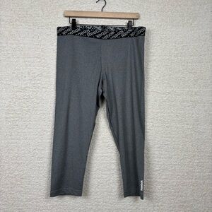 Reebok Leggings Womens XL‎ Gray Workout Ready PlayDry Crop Logo Gym Outdoors Run